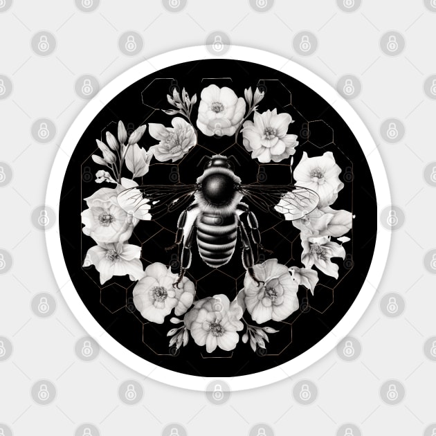 Black And White Bee Magnet by Nightarcade